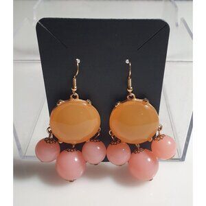 Vintage Style Dangling Earrings Orange Pink Bead Design Fish Hook Backings Light